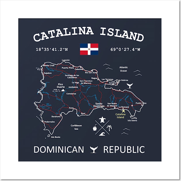 Catalina Island Dominican Republic Flag Travel Map Coordinates GPS Wall Art by French Salsa